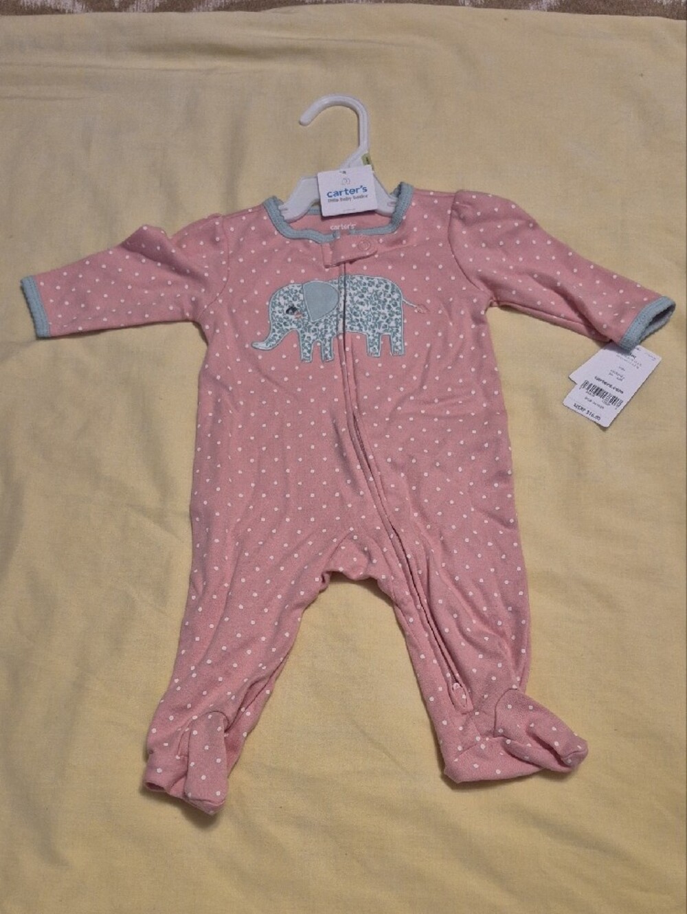 Carter's Pink Polka Dot Footed Sleepsuit with Gray Elephant- Baby Blanklet - Picture 3 of 10